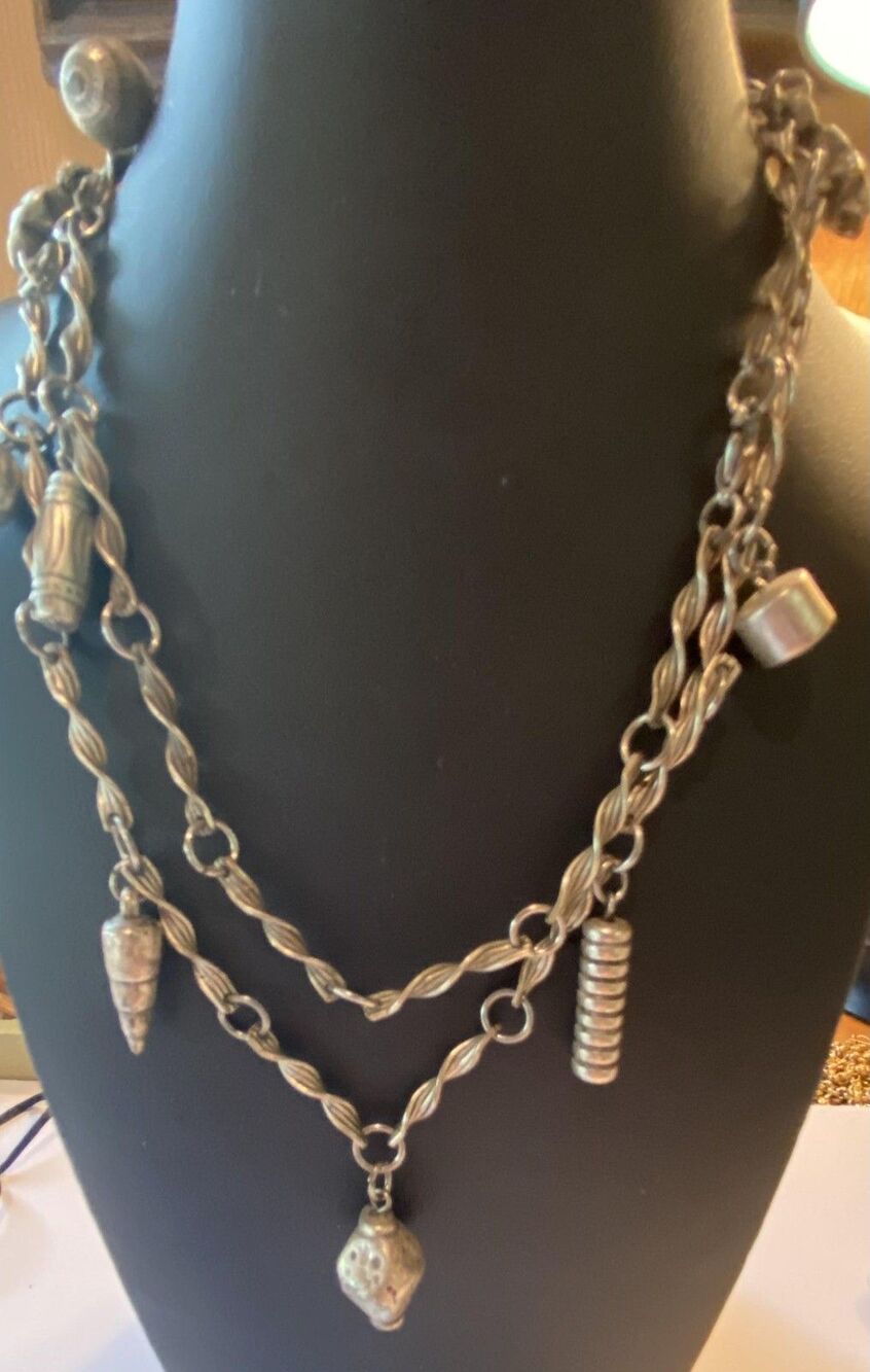 Silver Tone Charm Necklace Twisted Chain Sun Boho Celestial Jewelry Long